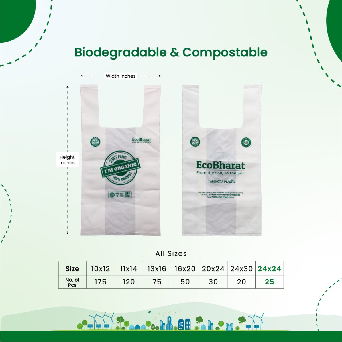 Biodegradable and Compostable U - cut Carry Bags| Grocery bags | Shopping bags | Multi purpose bags | | Verified Sustainable by Brown Living™