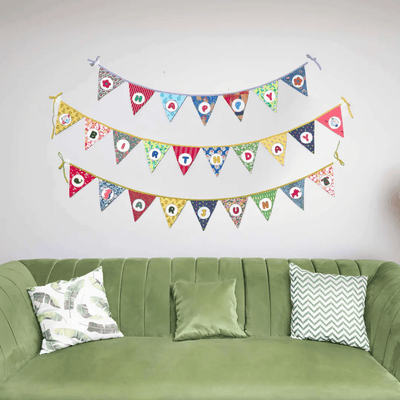 Birthday Combo - Happy Birthday Banner + Personalised Name Banner – Wall Decor on Brown Living™. SKU: UMW - BUNTING - COMBO - HB - PRSN - 01. Img 1.