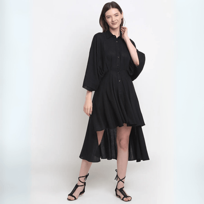 Black Asymmetric Dress – Trendy & Modern Party Wear | Verified Sustainable by Brown Living™