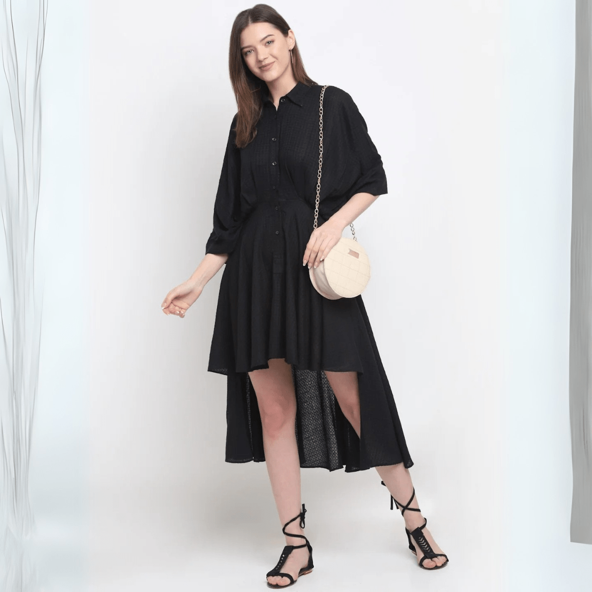 Black Asymmetric Dress – Trendy & Modern Party Wear | Verified Sustainable by Brown Living™