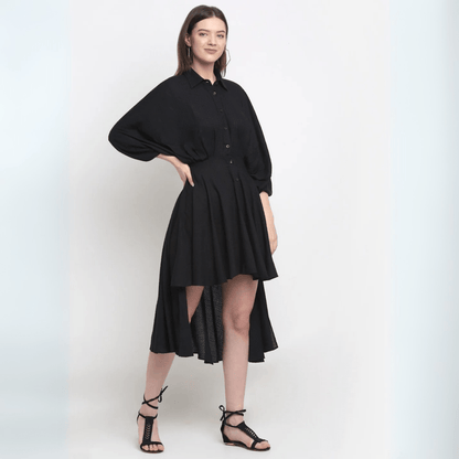 Black Asymmetric Dress – Trendy & Modern Party Wear | Verified Sustainable by Brown Living™