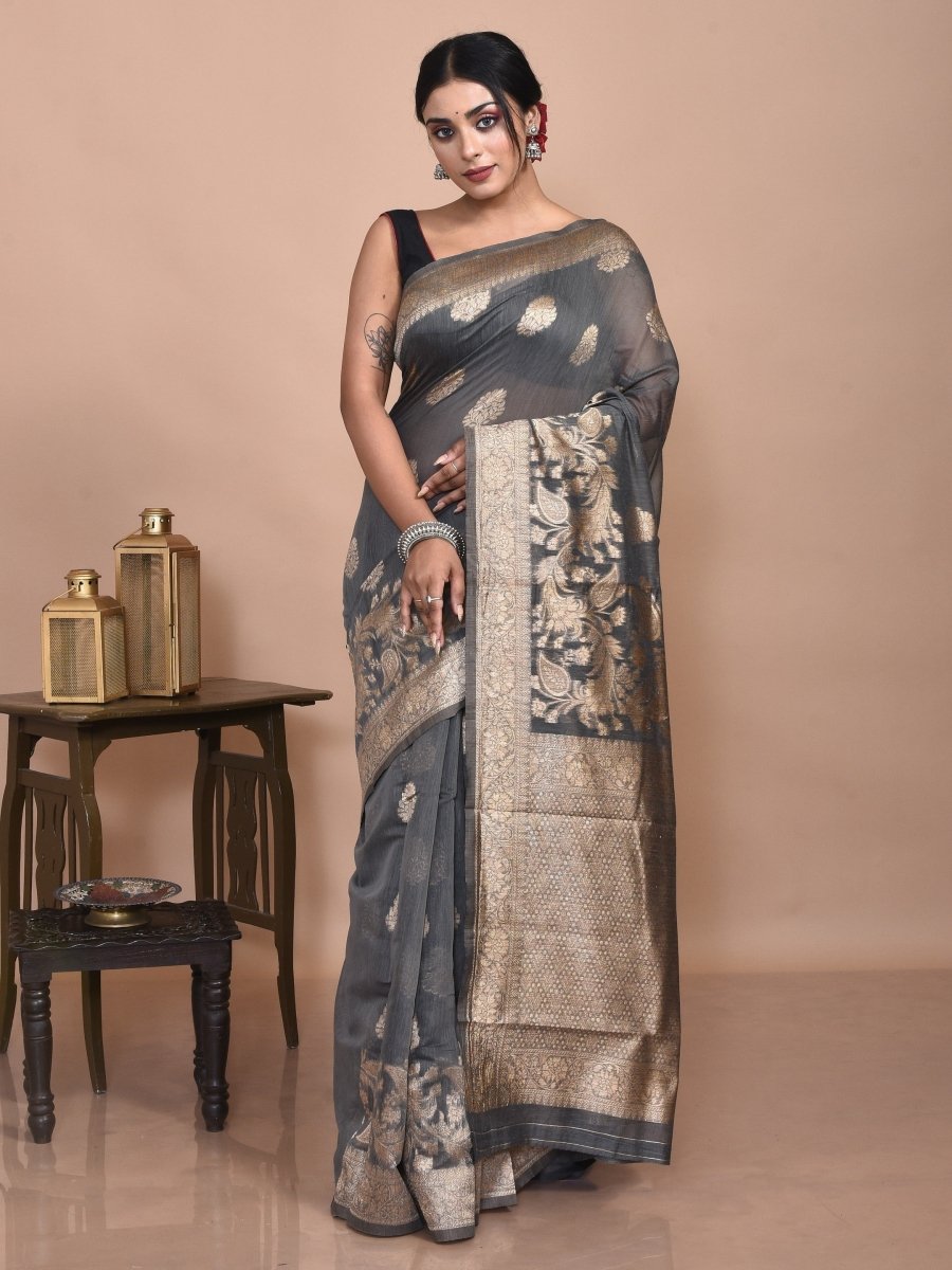 Black Banaras Cotton Saree | Verified Sustainable by Brown Living™