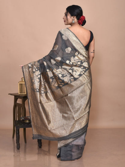 Black Banaras Cotton Saree | Verified Sustainable by Brown Living™