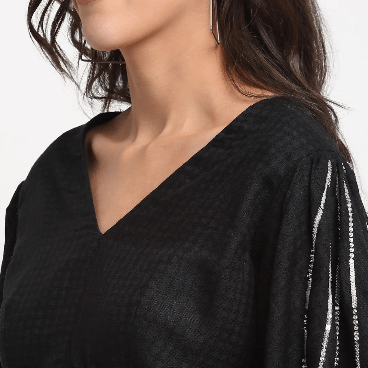 Black Beaded Top – Elegant Cotton Blouse for Women | Verified Sustainable by Brown Living™