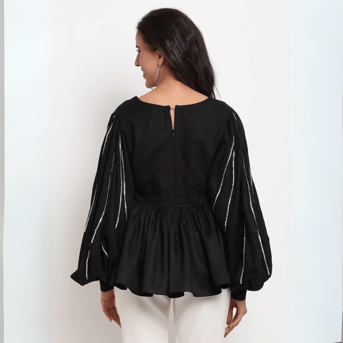 Black Beaded Top – Elegant Cotton Blouse for Women | Verified Sustainable by Brown Living™