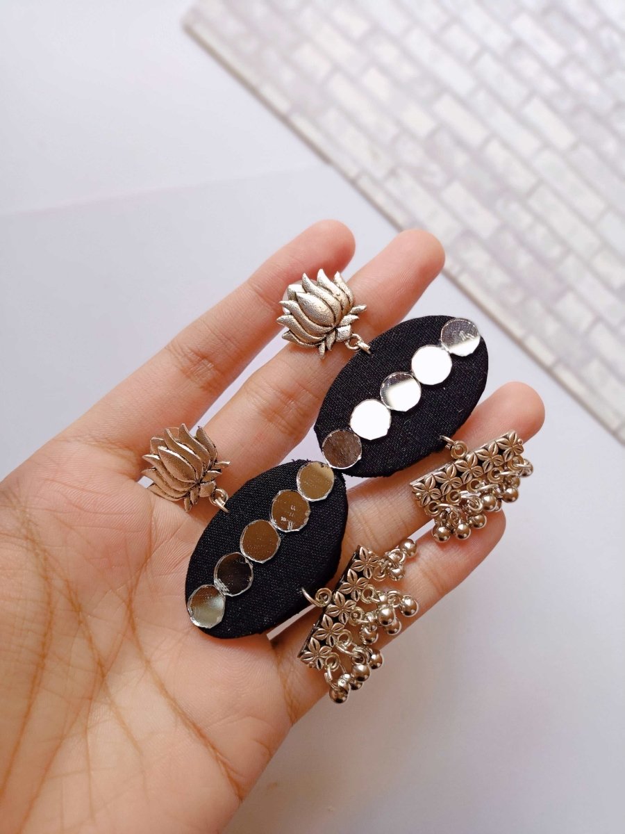 Black Mirror & Ghungroo Earrings for Everyday Edge – Womens earrings by The serene by Rainvas available on Brown Living™. . SKU: RVS - SER - EAR - 129. Img 4.