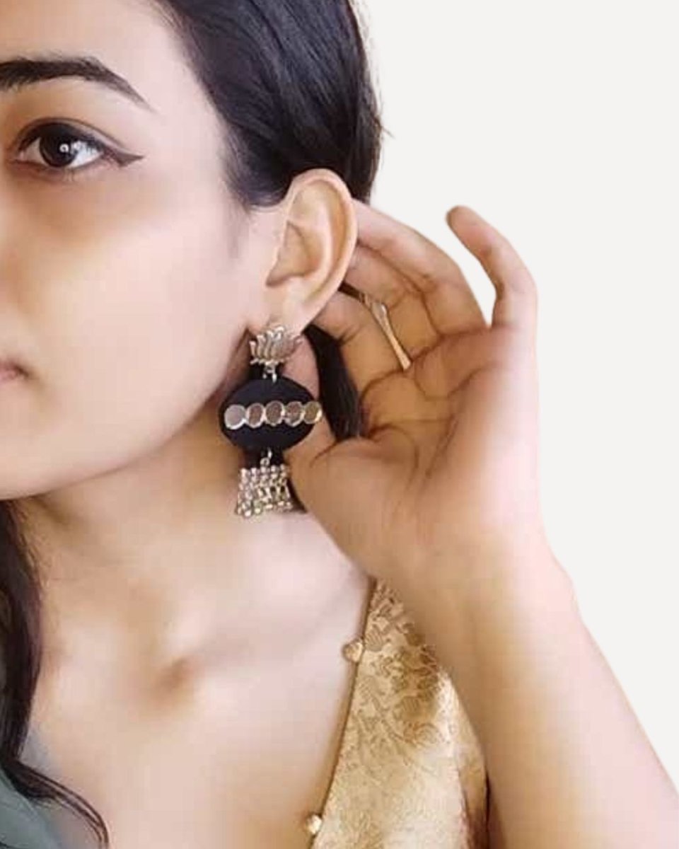 Black Mirror & Ghungroo Earrings for Everyday Edge – Womens earrings by The serene by Rainvas available on Brown Living™. . SKU: RVS - SER - EAR - 129. Img 2.