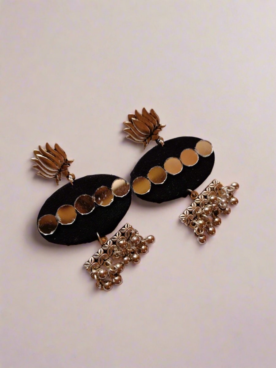 Black Mirror & Ghungroo Earrings for Everyday Edge – Womens earrings by The serene by Rainvas available on Brown Living™. . SKU: RVS - SER - EAR - 129. Img 3.