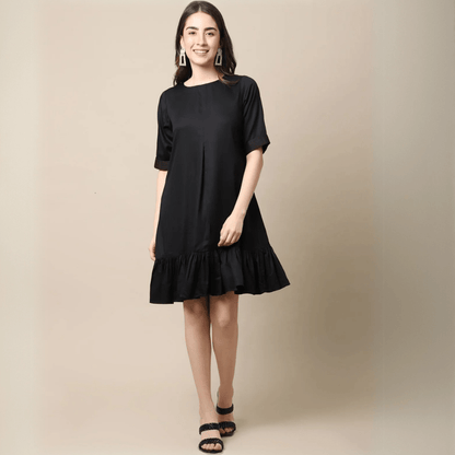 Black Tencel A - line Dress – Sustainable & Comfortable Fashion Piece | Verified Sustainable by Brown Living™