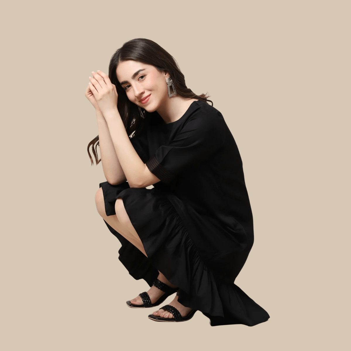 Black Tencel A - line Dress – Sustainable & Comfortable Fashion Piece | Verified Sustainable by Brown Living™