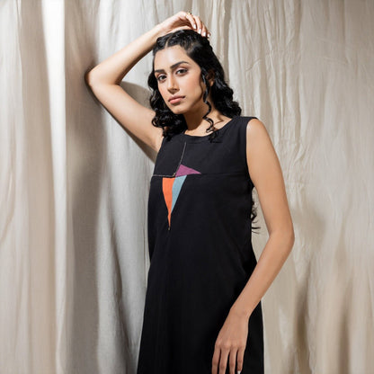Black Triangular Tales - Knee Length Dress | Verified Sustainable by Brown Living™
