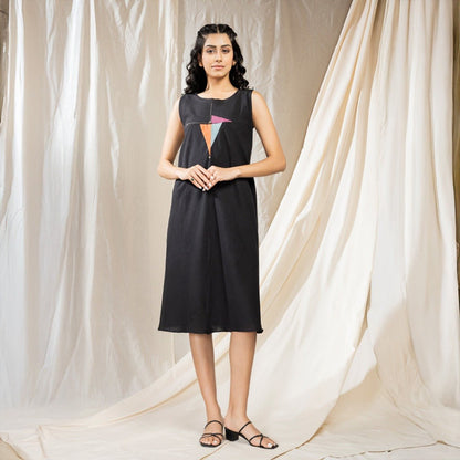 Black Triangular Tales - Knee Length Dress | Verified Sustainable by Brown Living™