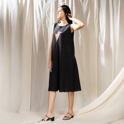Black Triangular Tales - Knee Length Dress | Verified Sustainable by Brown Living™