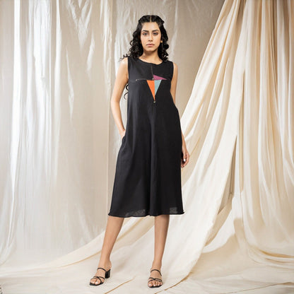 Black Triangular Tales - Knee Length Dress | Verified Sustainable by Brown Living™