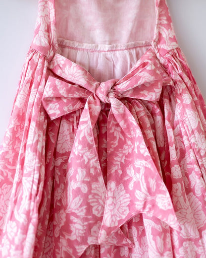 Bloom Pink Floral Hand Block Print Halter Neck Girls Dress | Verified Sustainable by Brown Living™