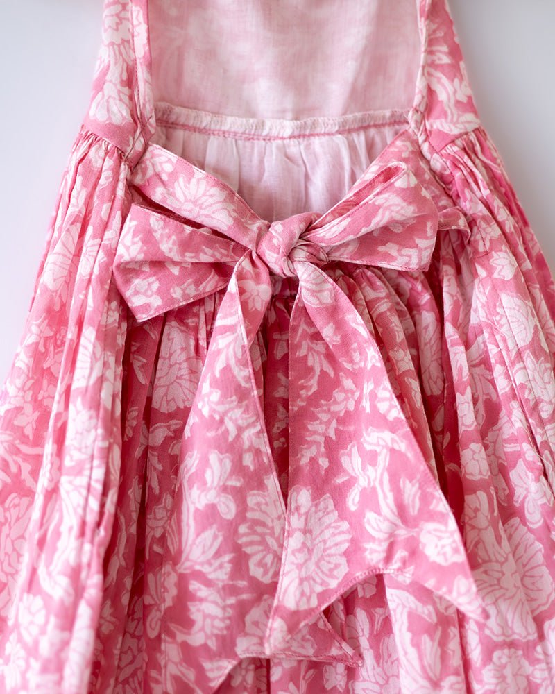 Bloom Pink Floral Hand Block Print Halter Neck Girls Dress | Verified Sustainable by Brown Living™