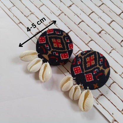 Blue And Red Printed Shells Studs Earrings | Verified Sustainable by Brown Living™