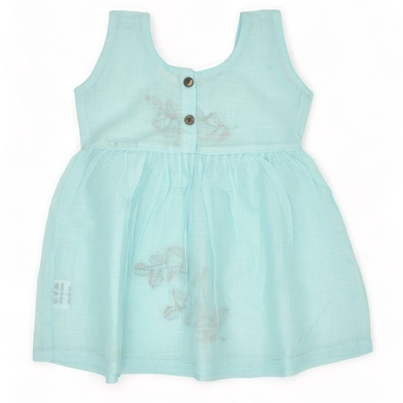 Blue Cotton Baby Dress with Petal Design Hand Embroidery | Verified Sustainable by Brown Living™