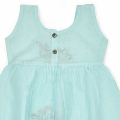 Blue Cotton Baby Dress with Petal Design Hand Embroidery | Verified Sustainable by Brown Living™