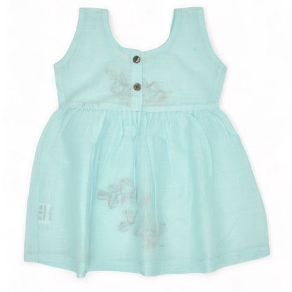 Blue Cotton Baby Dress with Petal Design Hand Embroidery | Verified Sustainable by Brown Living™