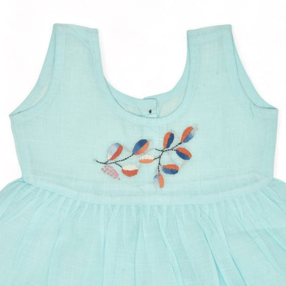 Blue Cotton Baby Dress with Petal Design Hand Embroidery | Verified Sustainable by Brown Living™