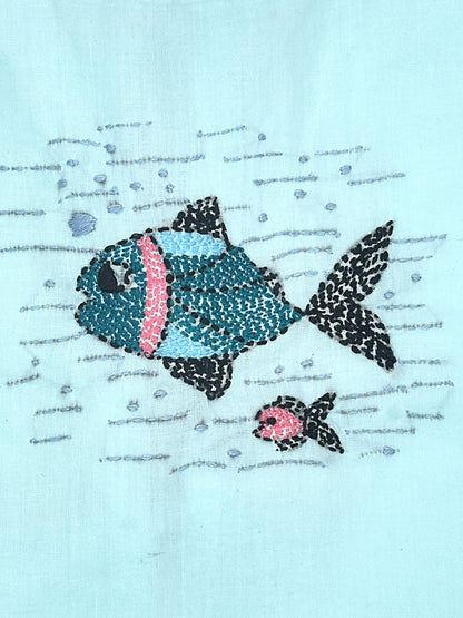 Blue Cotton Baby Jabla - Fish Hand Embroidery | Verified Sustainable by Brown Living™