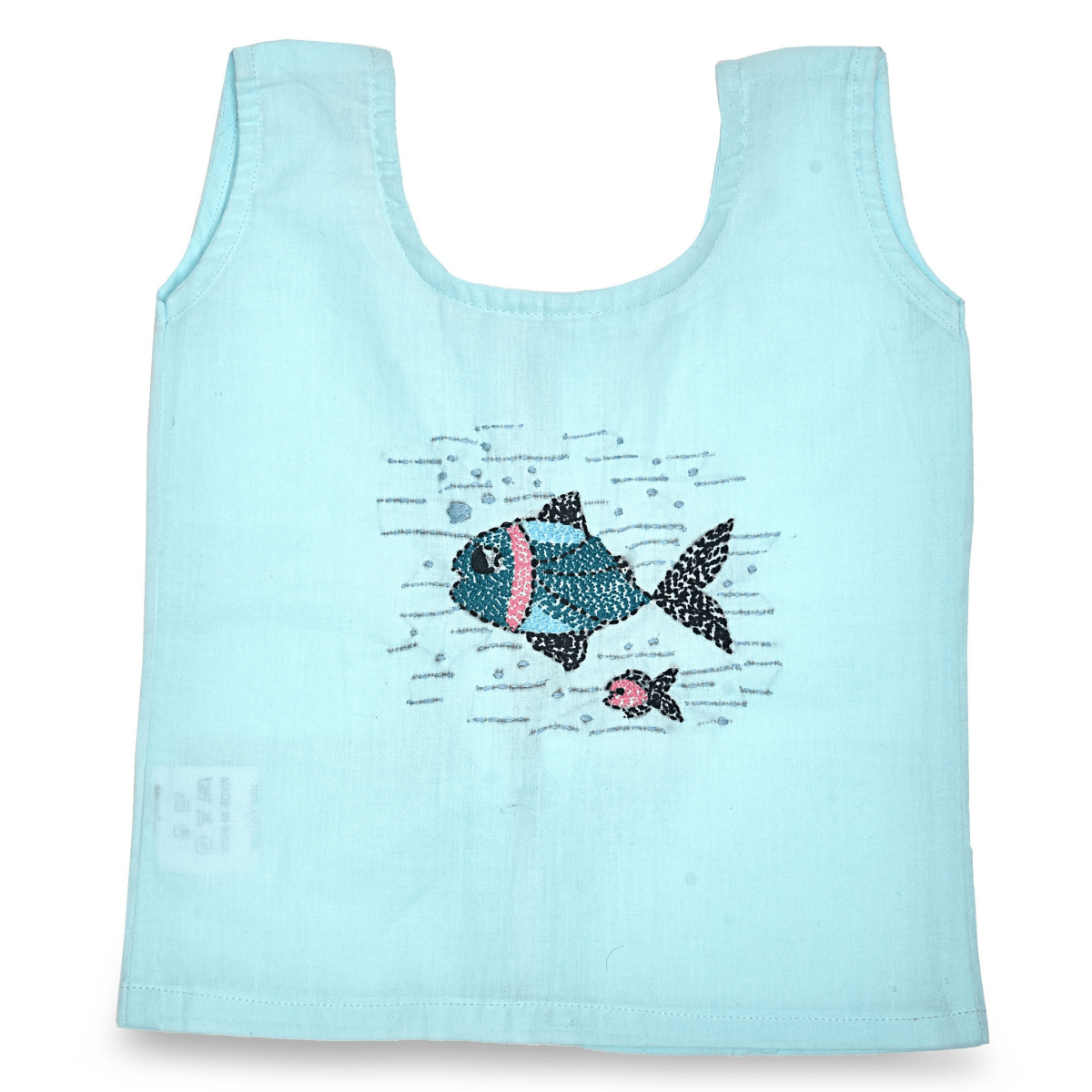 Blue Cotton Baby Jabla - Fish Hand Embroidery | Verified Sustainable by Brown Living™