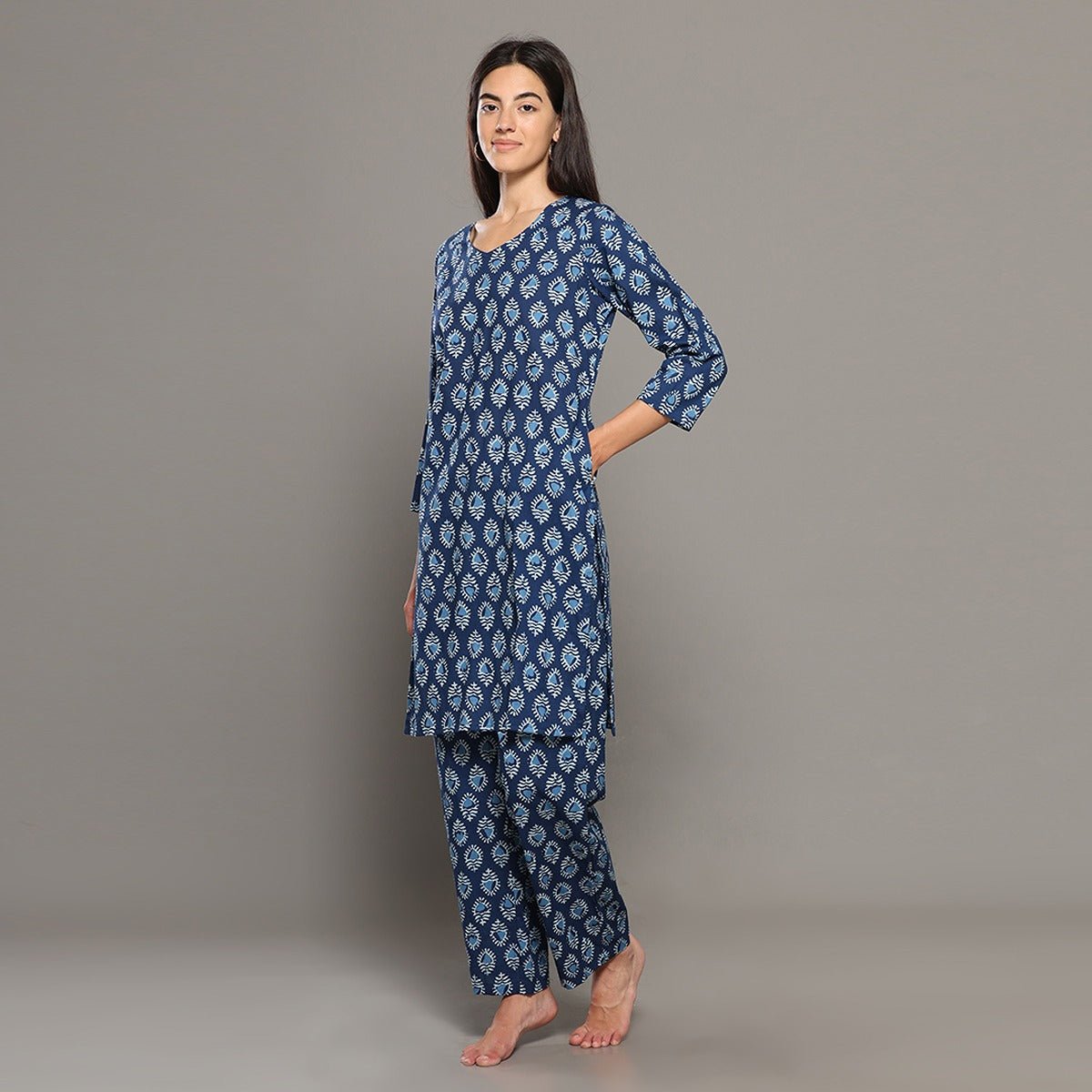 Blue Cotton Butta Printed Kurta & Pant Co - Ord Set – Loungewear | Verified Sustainable by Brown Living™