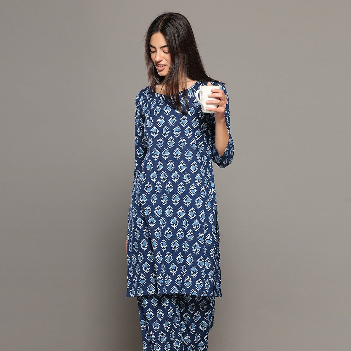 Blue Cotton Butta Printed Kurta & Pant Co - Ord Set – Loungewear | Verified Sustainable by Brown Living™