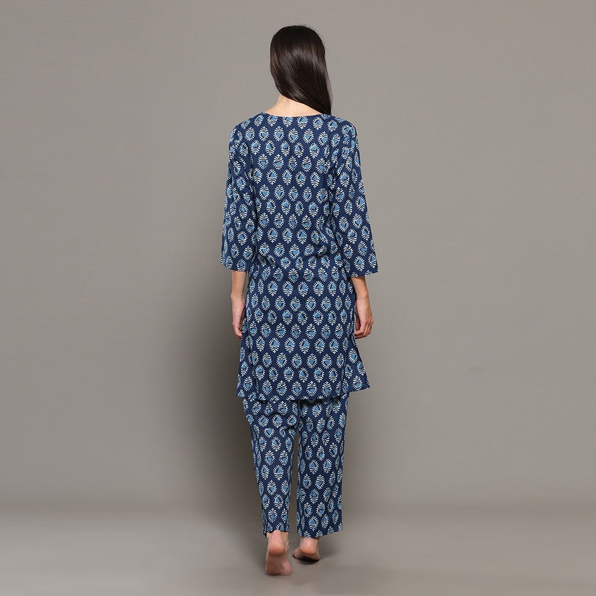 Blue Cotton Butta Printed Kurta & Pant Co - Ord Set – Loungewear | Verified Sustainable by Brown Living™