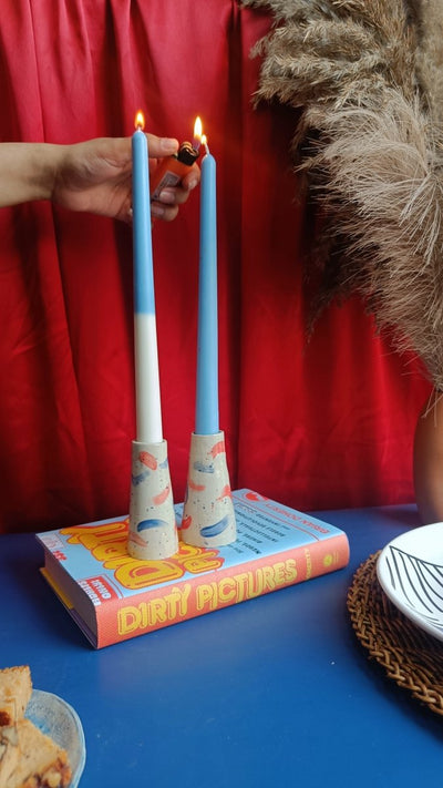 Blue Elegant Candle Cascade Holder Set – Candles & Fragrances on Brown Living™. SKU: BTCB059CCH202. Img 1.