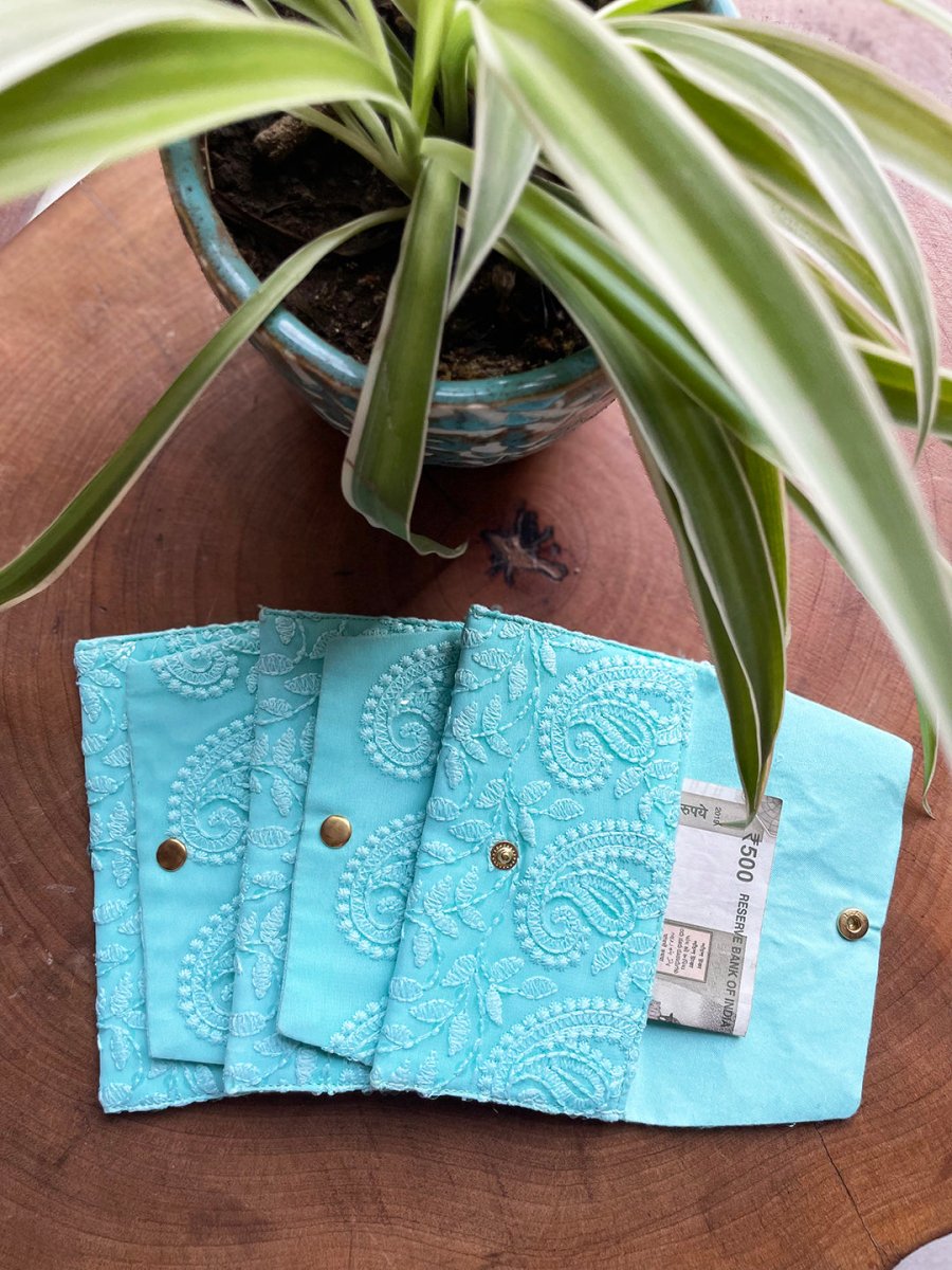 Blue Embroidered Money Envelope | Verified Sustainable by Brown Living™