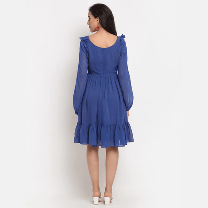 Blue Embroidered Tier Dress – Boho & Elegant Layered Dress | Verified Sustainable by Brown Living™