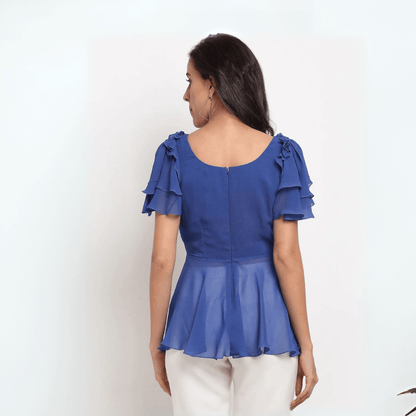 Blue Floral Embroidered Top – Feminine Floral Blouse for Women | Verified Sustainable by Brown Living™