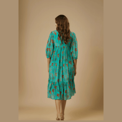 Blue Floral Midi Dress – Soft & Romantic Floral Printed Dress | Verified Sustainable by Brown Living™