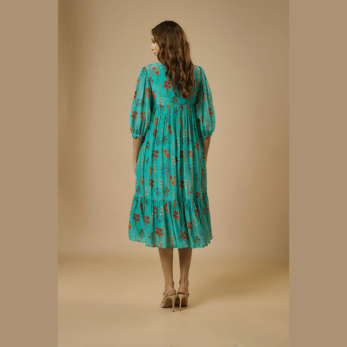 Blue Floral Midi Dress – Soft & Romantic Floral Printed Dress | Verified Sustainable by Brown Living™