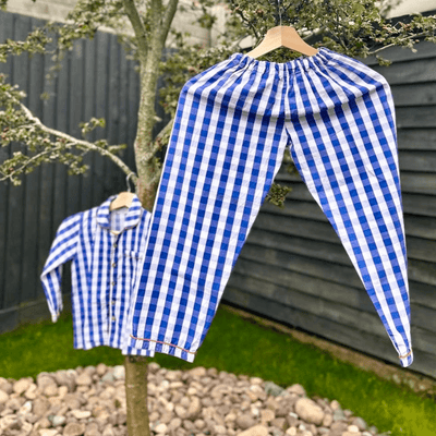 100% Cotton Blue Gingham Kids Kurta & Pants Set – Kids Nightwear on Brown Living™. SKU: CGM23H1. Img 4.