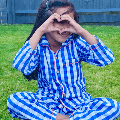 100% Cotton Blue Gingham Kids Kurta & Pants Set – Kids Nightwear on Brown Living™. SKU: CGM23H1. Img 3.