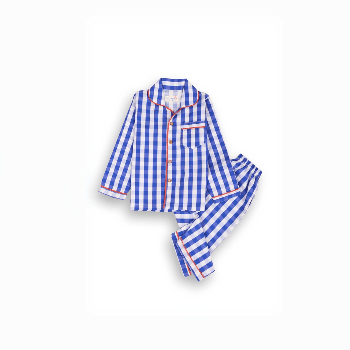 Blue Gingham Unisex Kids Cotton Pajama Set, Kurta & Pajama Set | Verified Sustainable by Brown Living™