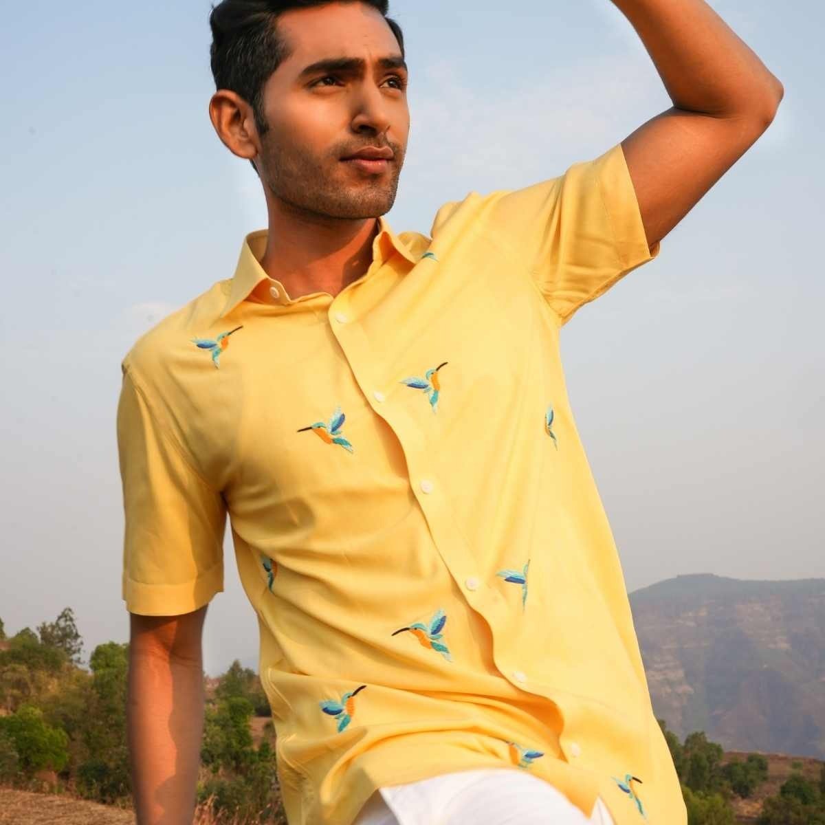 Blue Lightning Eco - Friendly Casual Shirt with Hand Embroidery | Verified Sustainable by Brown Living™