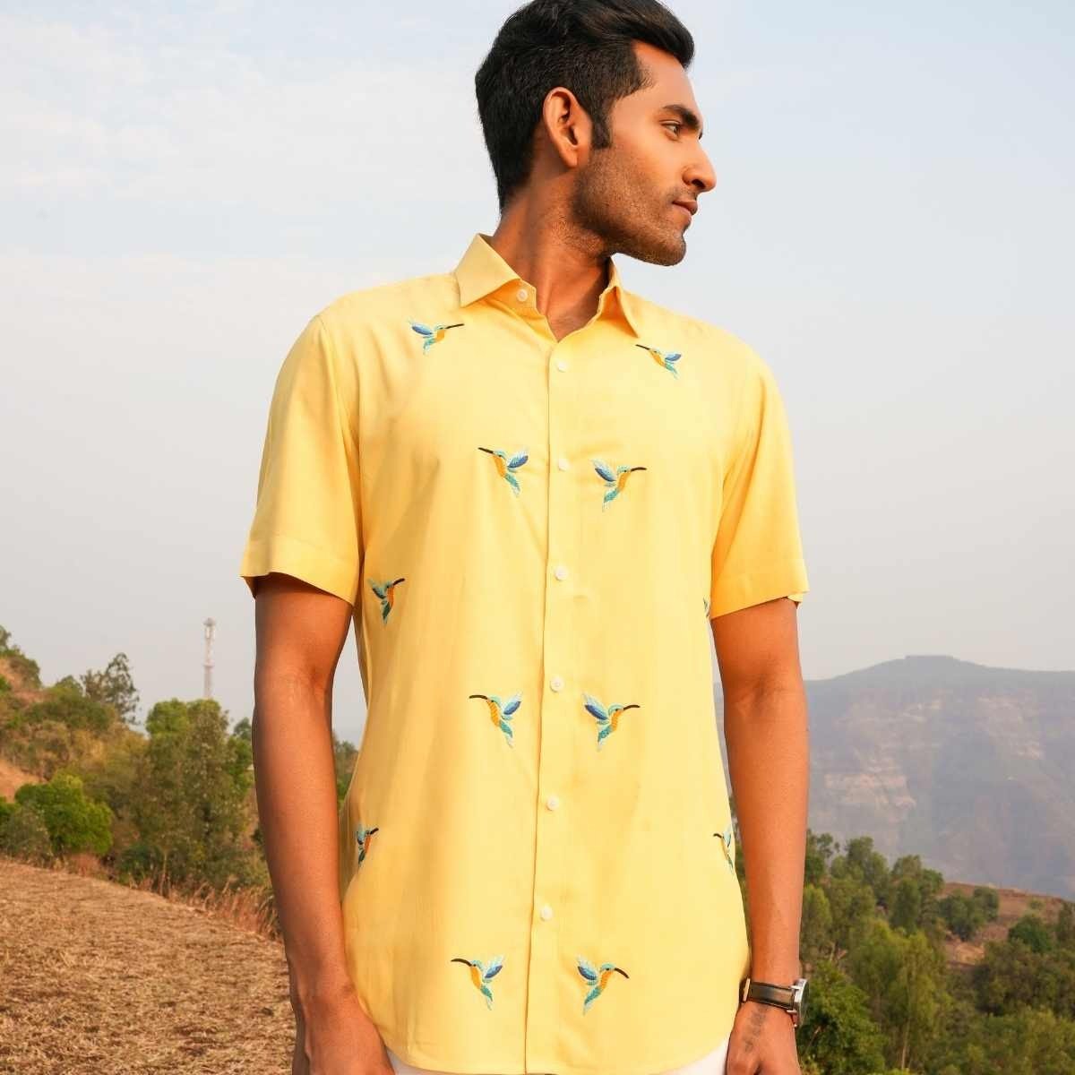 Blue Lightning Eco - Friendly Casual Shirt with Hand Embroidery | Verified Sustainable by Brown Living™