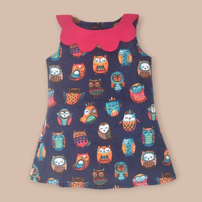 Pure Cotton Baby Dress with Printed Design – Kids Frocks & Dresses on Brown Living™. SKU: ST - FRO - BLU - OWL - XL. Img 7.
