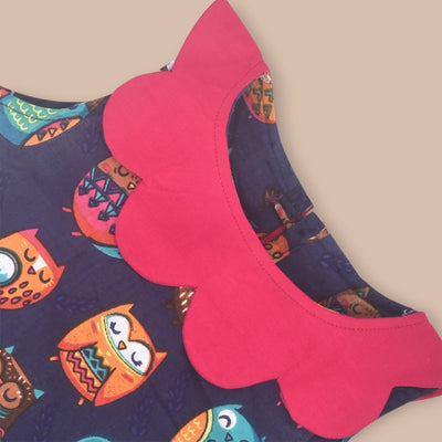 Pure Cotton Baby Dress with Printed Design – Kids Frocks & Dresses on Brown Living™. SKU: ST - FRO - BLU - OWL - XL. Img 8.