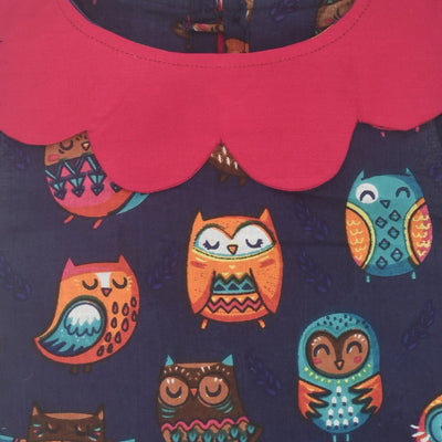 Pure Cotton Baby Dress with Printed Design – Kids Frocks & Dresses on Brown Living™. SKU: ST - FRO - BLU - OWL - XL. Img 9.