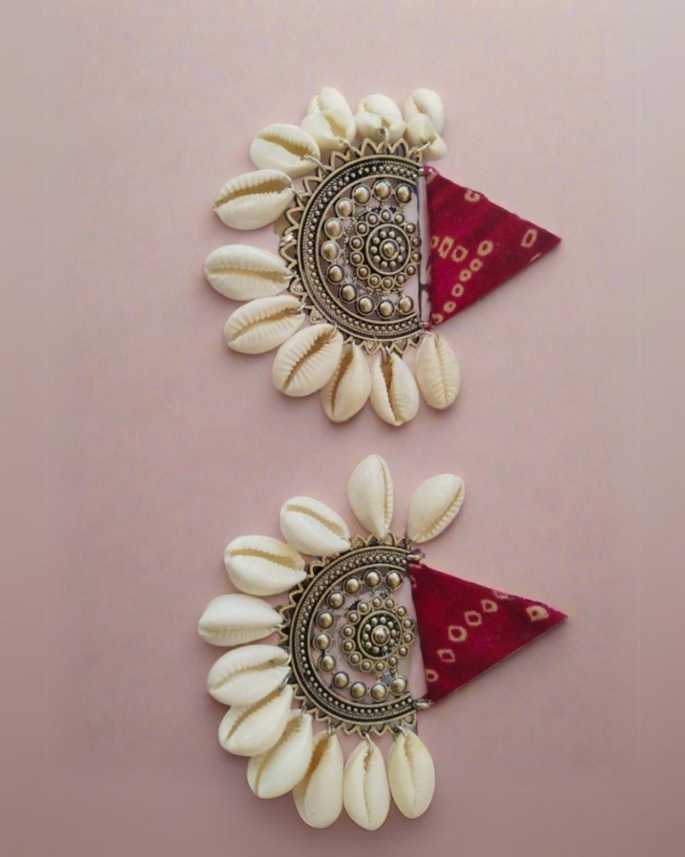 Boho Red Shell Earrings for Vacation Vibes – Womens earrings by The serene by Rainvas available on Brown Living™. . SKU: RVS - SER - EAR - 32. Img 4.