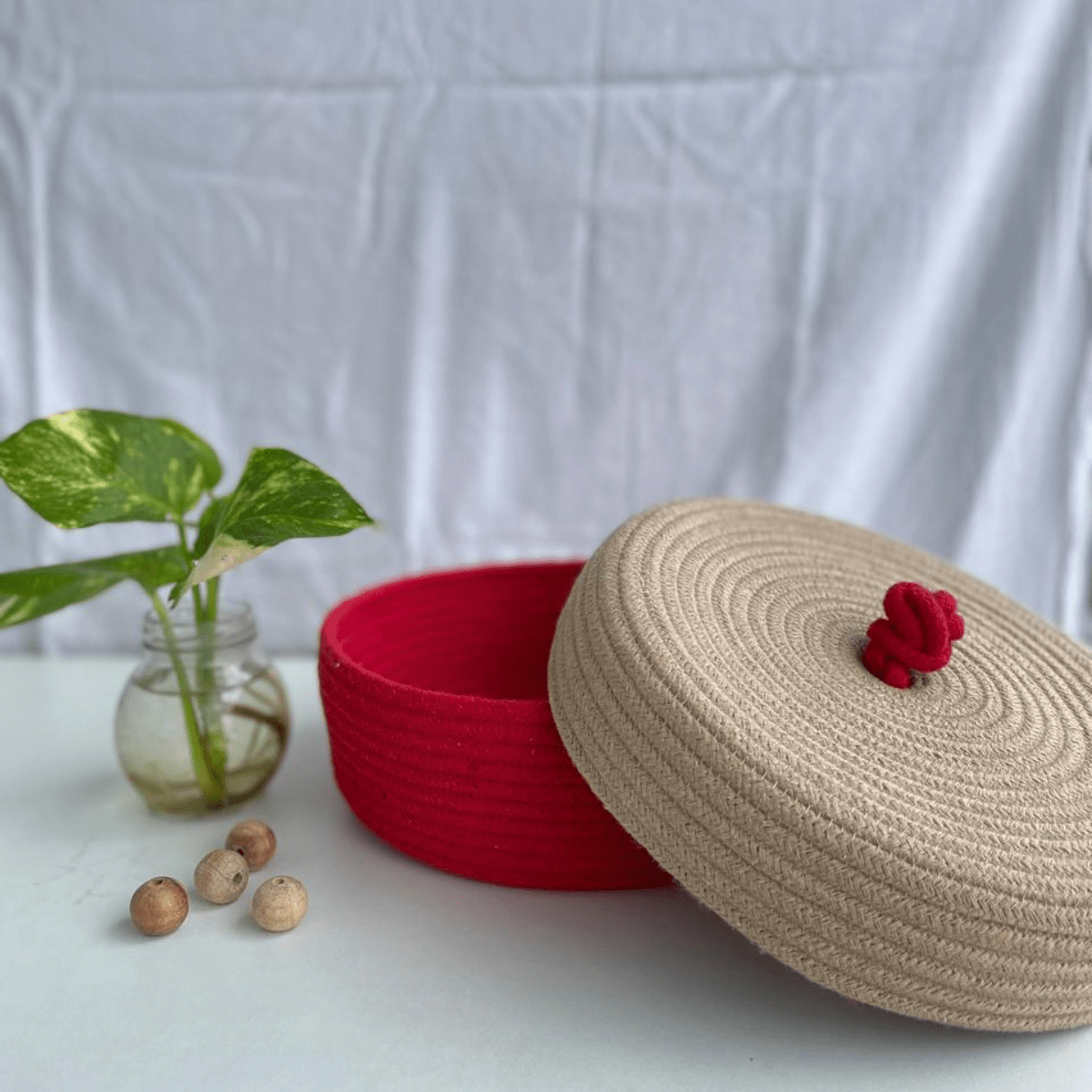 Boho Storage Basket with Lid |Eco - Friendly Design | Verified Sustainable by Brown Living™