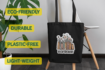 Booktrovert Black Canvas Tote – Aesthetic Cotton Bag | Verified Sustainable by Brown Living™