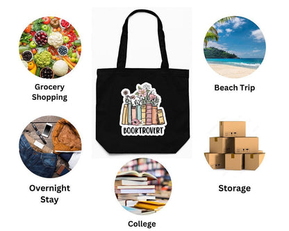 Booktrovert Black Canvas Tote – Aesthetic Cotton Bag | Verified Sustainable by Brown Living™