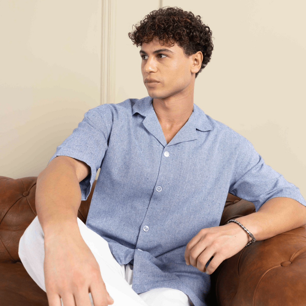 Box Fit Cuban Collar Shirt For Men | Lavender Blue | Verified Sustainable by Brown Living™