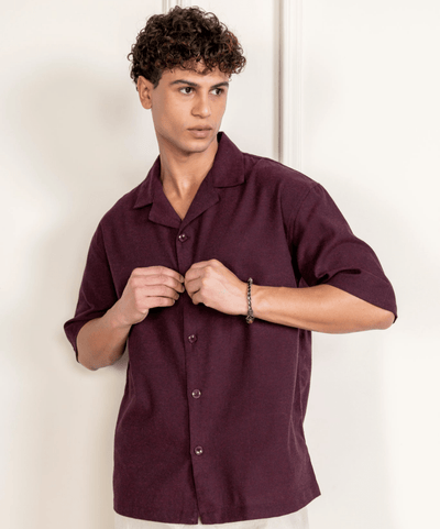 Box Fit Cuban Collar Shirt For Men | Maroon – Men Shirt on Brown Living™. SKU: 1014_38. Img 5.